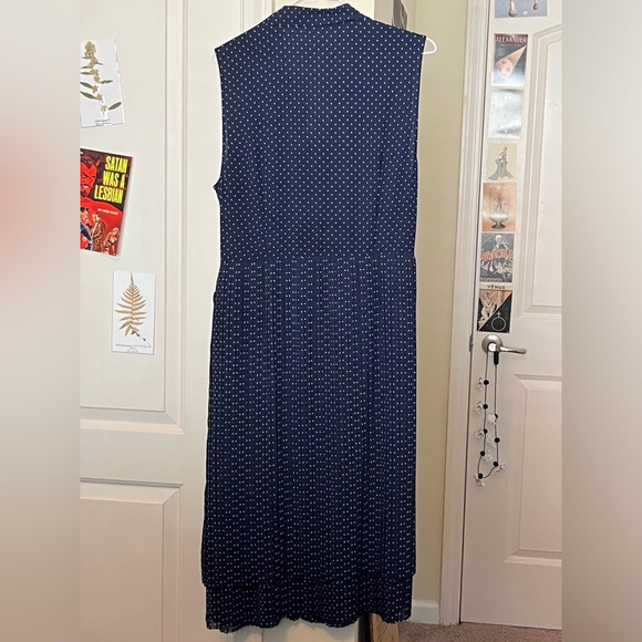 NWT Michael Kors Dark Blue White Polka Dot Sleeveless Collared Maxi Dress - Picture 3 of 3